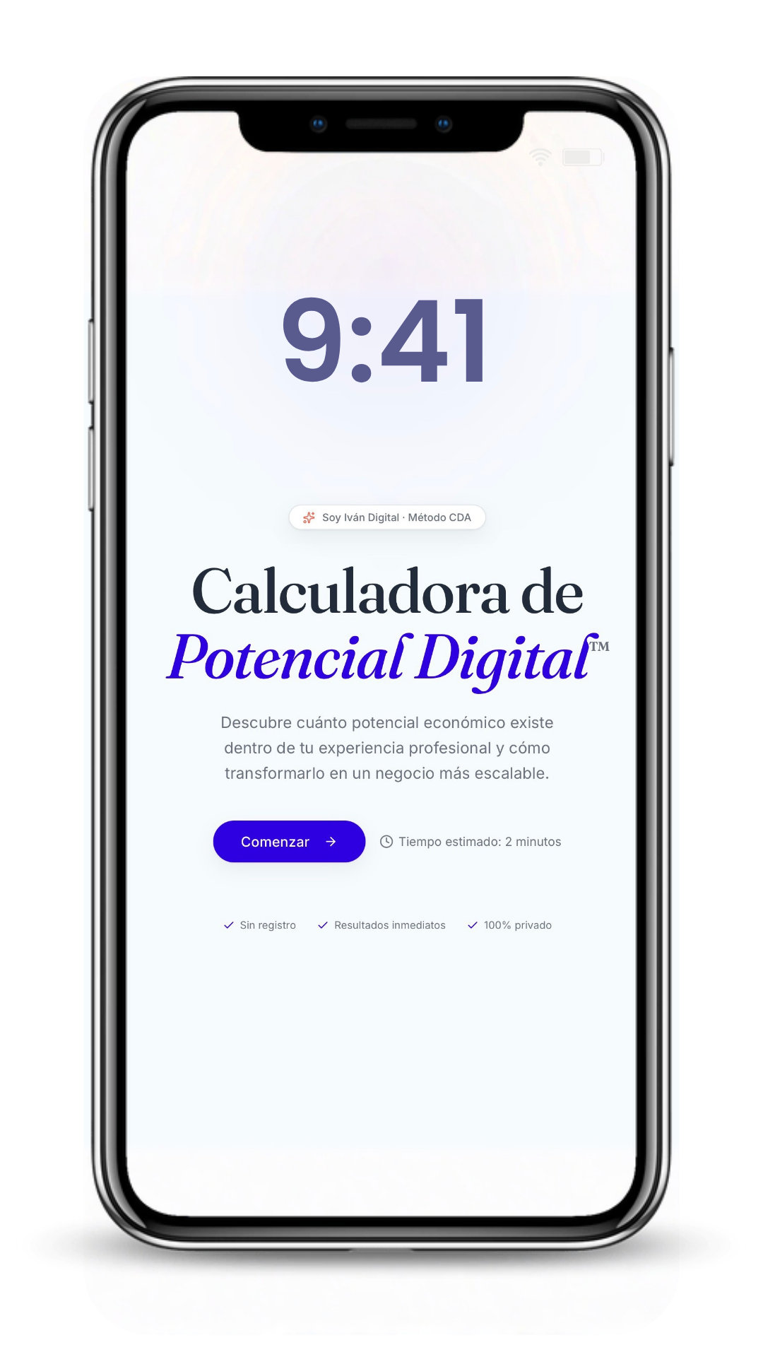 Mockup oficial de la Calculadora de Potencial Digital